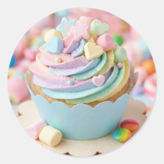 Adesivo Bolo de Aniversário com Cupcake de Chuva de Cores