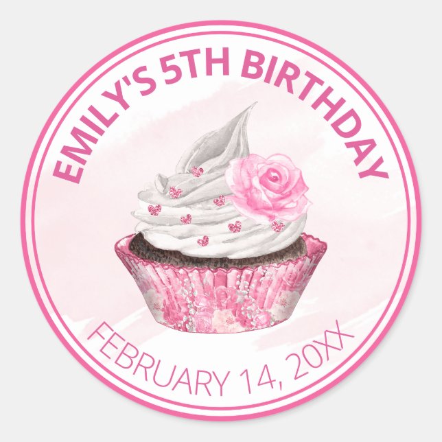 Adesivo Bolo de aniversário com glacê rosa e branco fofo (Frente)