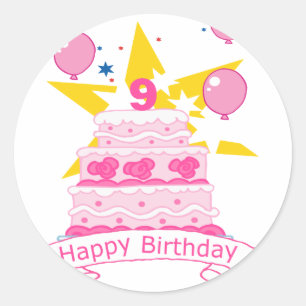 Adesivo Bolo de aniversário da criança de 9 anos