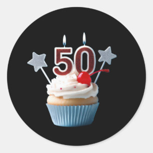 Adesivo Bolo de Aniversário de 50 anos com Velas Aceso 