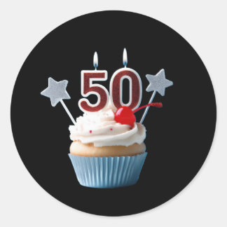 Adesivo Bolo de Aniversário de 50 anos com Velas Aceso