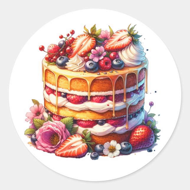 Adesivo Bolo-de-Aniversário de Berries e Flores (Frente)