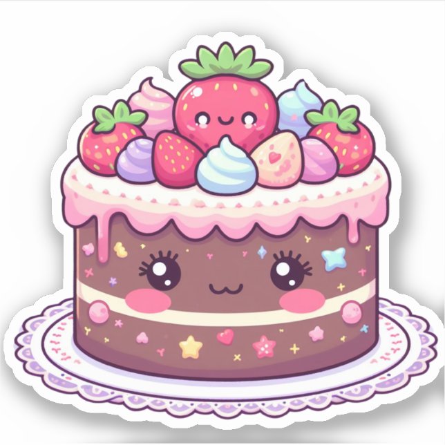 Adesivo bolo de aniversário de chocolate kawaii (Frente)
