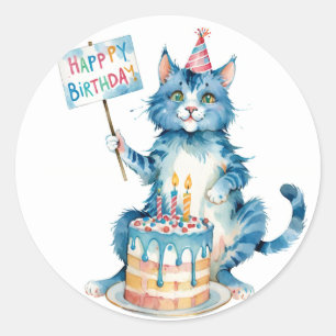 Adesivo Bolo de Aniversário de Gato Azul - Noite