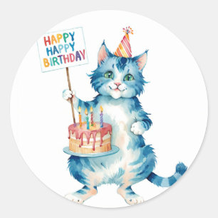 Adesivo Bolo de Aniversário de Gato Azul - Noite