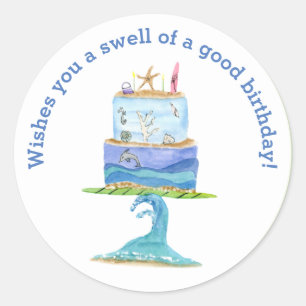 Adesivo Bolo de Aniversário de Prancha de Surf em Aquarela