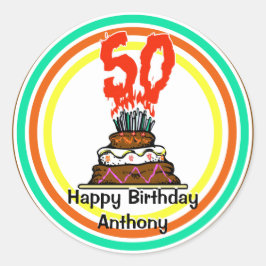 Adesivo Bolo de Aniversário em Fogo com 50 Velas