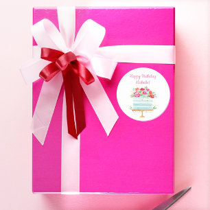 Adesivo Bolo de aniversário floral da aguarela do feliz