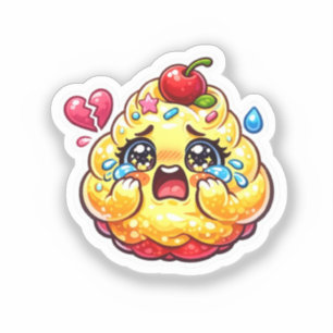 Adesivo Bolo de Aniversário Fofo Kawaii Triste Choramingan