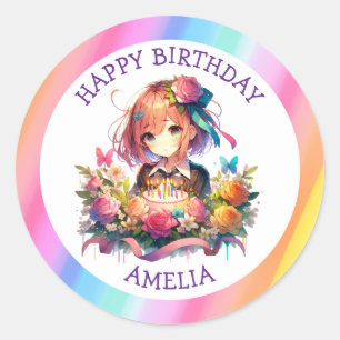 Adesivo Bolo de Aniversário Personalizado de Menina de Ani