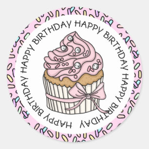 Adesivo Bolo de Aniversário Rosa e Creme