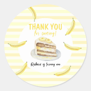 Adesivo Bolo de Banana Aquarela Aniversário Obrigado