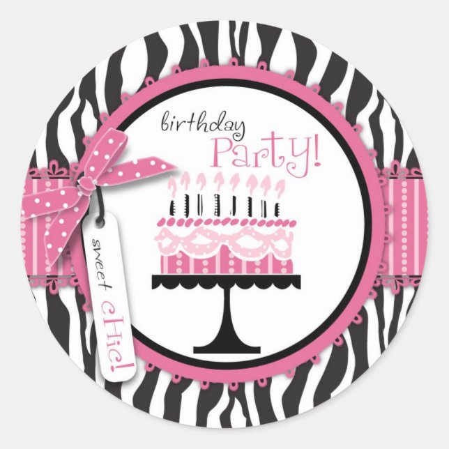 Adesivo Bolo de Bolo Selvagem de Aniversário Rosa (Frente)