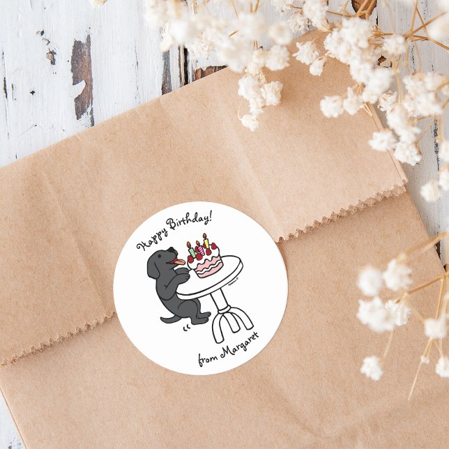 Adesivo Bolo de Cartoon Black Labrador de Bolo de Aniversá (Birthday Cake Black Labrador Stickers for celebrating Birthday.  Cute Black Lab Cartoon Design.)