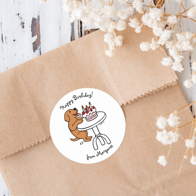 Adesivo Bolo de Cartoon Vermelho Labrador de Bolo de Birth (Birthday Cake Fox Red Labrador Stickers for celebrating Birthday.  Cute Fox Red Lab Cartoon Design.)