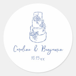 Adesivo Bolo de Casamento Azul Francês Manuscrito Personal