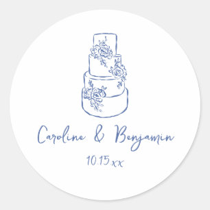 Adesivo Bolo de Casamento Azul Francês Manuscrito Personal