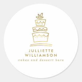 Adesivo Bolo de Casamento Desenhado à Mão Branco & Dourado