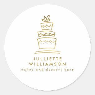 Adesivo Bolo de Casamento Desenhado à Mão Branco & Dourado