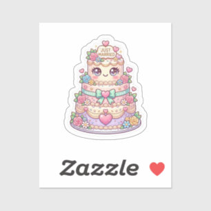 Adesivo Bolo de Casamento Kawaii Fofo Pastel Floral