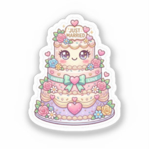 Adesivo Bolo de Casamento Kawaii Fofo Pastel Floral
