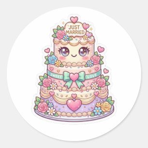 Adesivo Bolo de Casamento Kawaii Fofo Pastel Floral