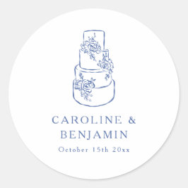 Adesivo Bolo de Casamento Minimalista Doodle Azul Francês