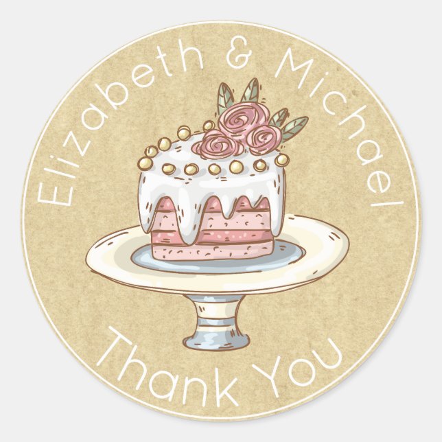 Adesivo Bolo de Casamento Whimsical Obrigado A Favor Kraft (Frente)