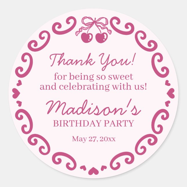 Adesivo Bolo de Cereja com Coqueteira Retro Cor-de-Rosa Ro (Frente)