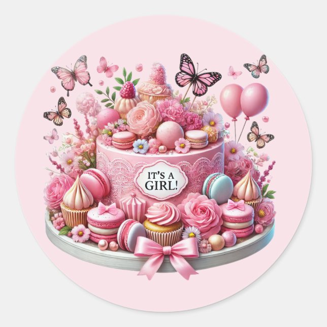 Adesivo Bolo de chá de menina bonito (Frente)