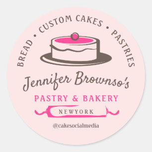 Adesivo Bolo de Chef de Padaria Elegante Rosa Clássico