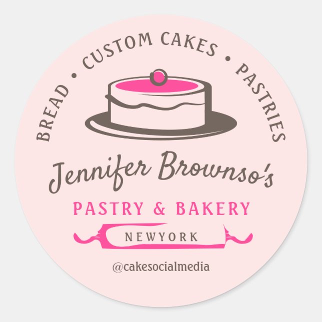 Adesivo Bolo de Chef de Padaria Elegante Rosa Clássico (Frente)