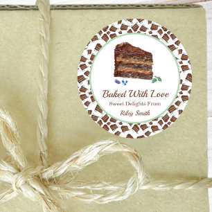 Adesivo Bolo de Chocolate Aquarela Feito com Amor Nome