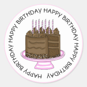 Adesivo Bolo de Chocolate de Aniversário Feliz