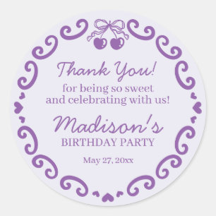 Adesivo Bolo de Coquetel Retro Cardíaco com Arco Roxo Aniv