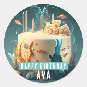 Adesivo Bolo de Corais de Algas Marinhas - Aniversário