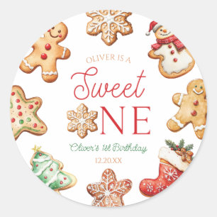 Adesivo Bolo de Gengibre Doce Um Aniversário de 1 Ano