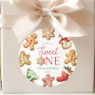 Adesivo Bolo de Gengibre Doce Um Aniversário de 1 Ano