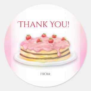 Adesivo Bolo de Morango Rosa Favor de Festa de Aniversário
