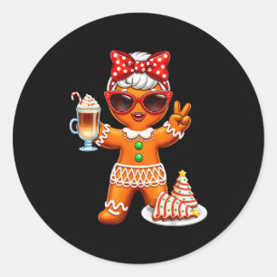 Adesivo Bolo de Natal de Pão de Mel Fofo Bebendo Café Árvo