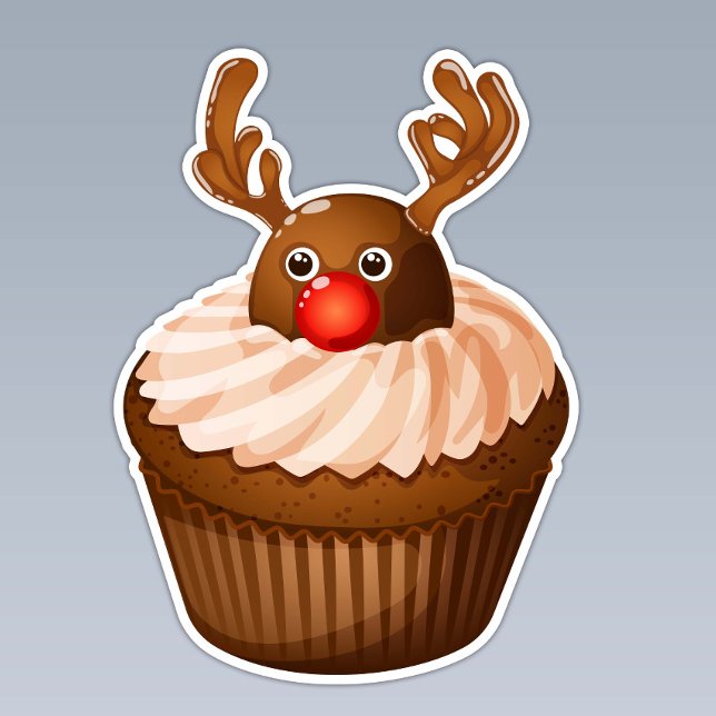 Adesivo Bolo de Natal Rena Fofa com Chifres de Chocolate (Criador carregado)