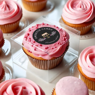 Adesivo Bolo de Negócios Dourado e Rosa Preto e Floral