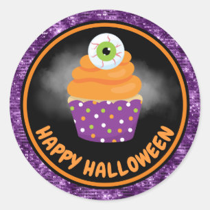 Adesivo Bolo de Olho Cute & Feliz Halloween com Purpurina 