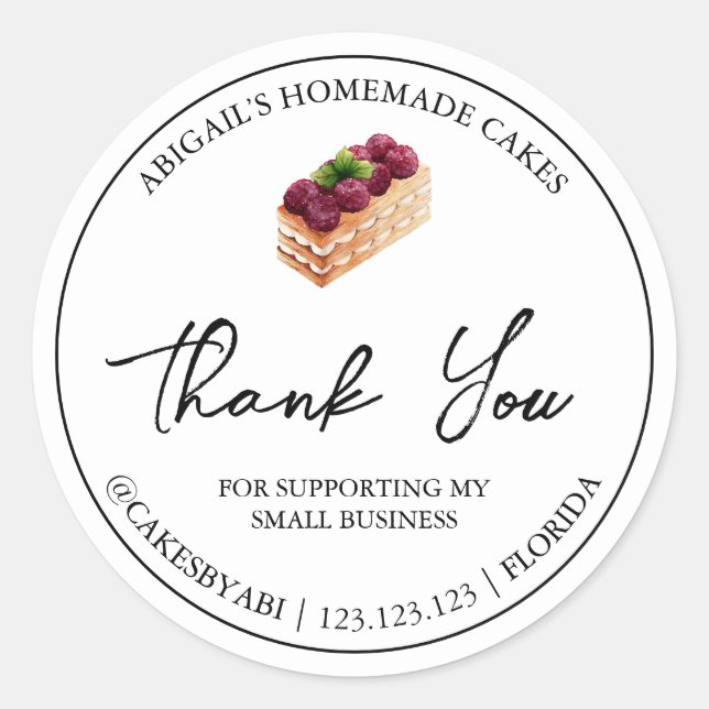 Adesivo Bolo de Sobremesa Simples - Homemade Obrigado (Frente)