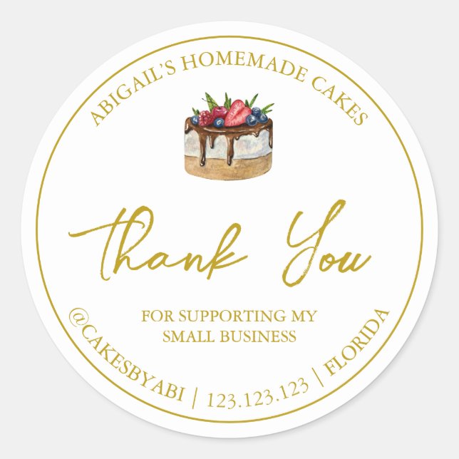 Adesivo Bolo de Sobremesa Simples - Homemade Obrigado (Frente)