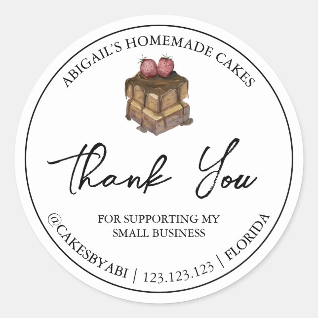 Adesivo Bolo de Sobremesa Simples - Homemade Obrigado (Frente)