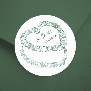 Adesivo Bolo Desenhado à Mão Vintage Verde Casamento Capri