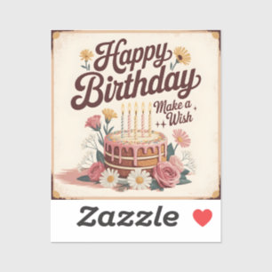 Adesivo Bolo Floral "Feliz Aniversário - Faça um Desejo" V