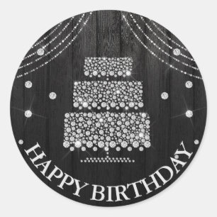 Adesivo Bolo Preto Prateado Garrafa Feliz Aniversário