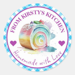 Adesivo Bolo Rainbow Gingham Caseiro Aquarela